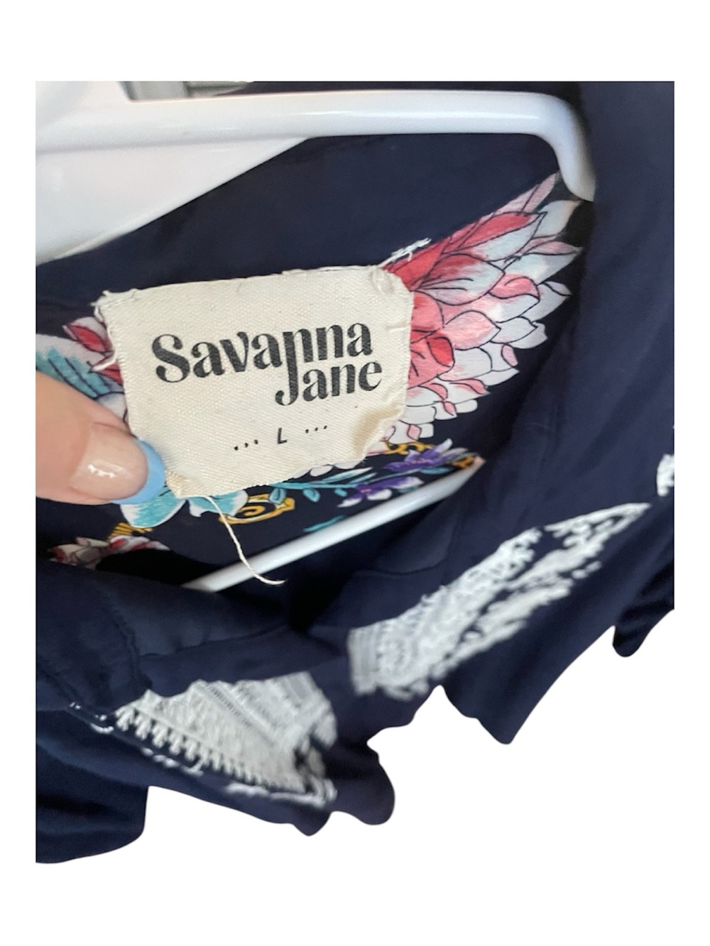 Navy Embroidered Button-Front Top - Picture 2 of 3